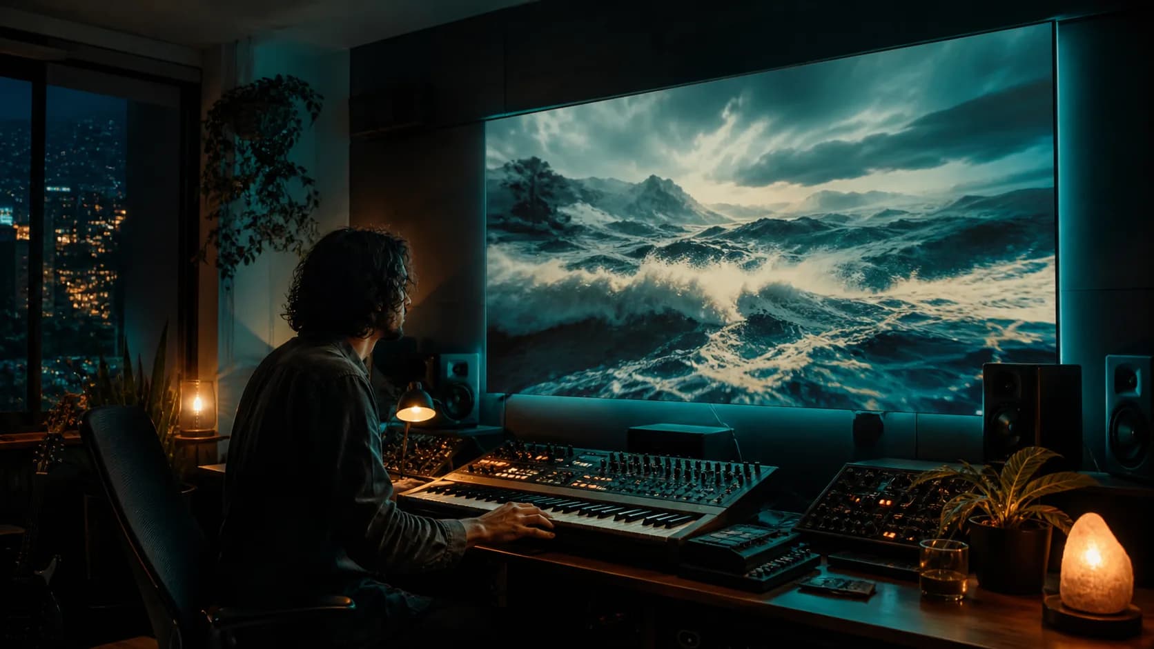 An independent artist producing music while curating an Aurowall visual room