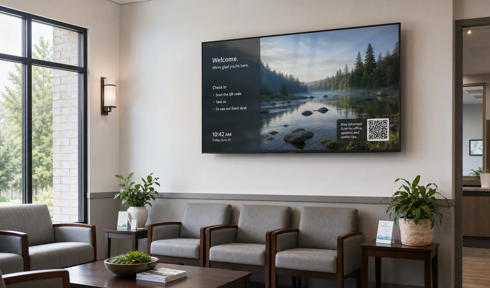 Photorealistic concept of waiting rooms using an Aurowall business display
